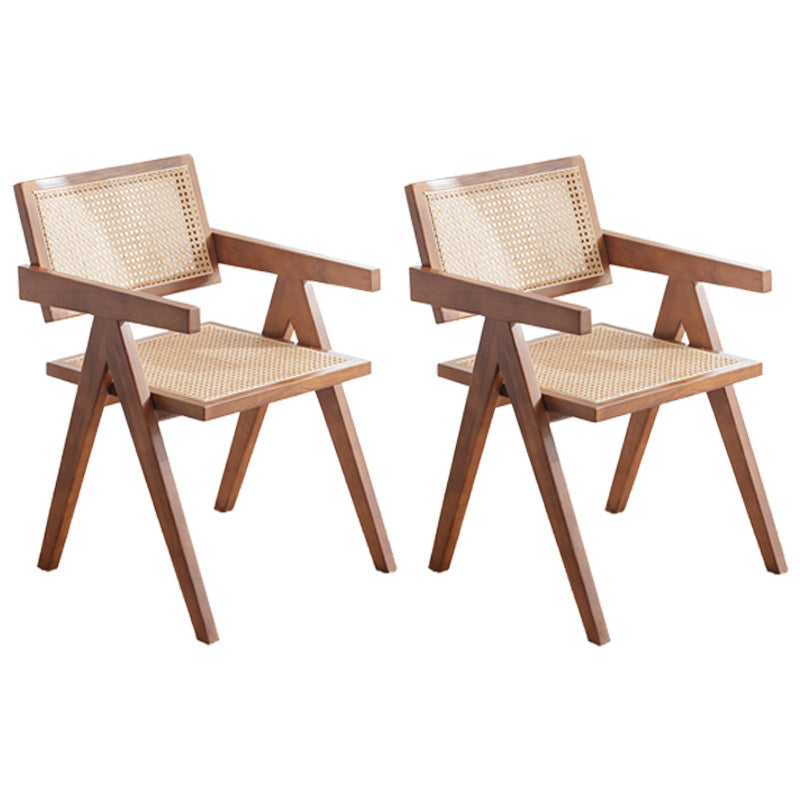 Traditional Wood Dining Chair Coffee Shop Cane Back Dining Chair with Arm Walnut 2 Piece Set Clearhalo ' kitchen&dining_furn' 'Dining Chairs' 'Dining Tables & Seating' 'dining_chair' 'furn' 'furn_dining_chair' 'Furniture' 'furniture_dining_chair' 'Kitchen & Dining Furniture' 'kitchen' 4117716