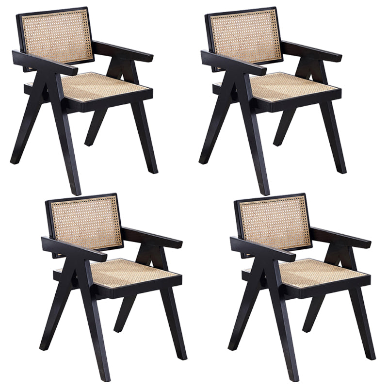 Traditional Wood Dining Chair Coffee Shop Cane Back Dining Chair with Arm Black 4 Piece Set Clearhalo ' kitchen&dining_furn' 'Dining Chairs' 'Dining Tables & Seating' 'dining_chair' 'furn' 'furn_dining_chair' 'Furniture' 'furniture_dining_chair' 'Kitchen & Dining Furniture' 'kitchen' 4117719