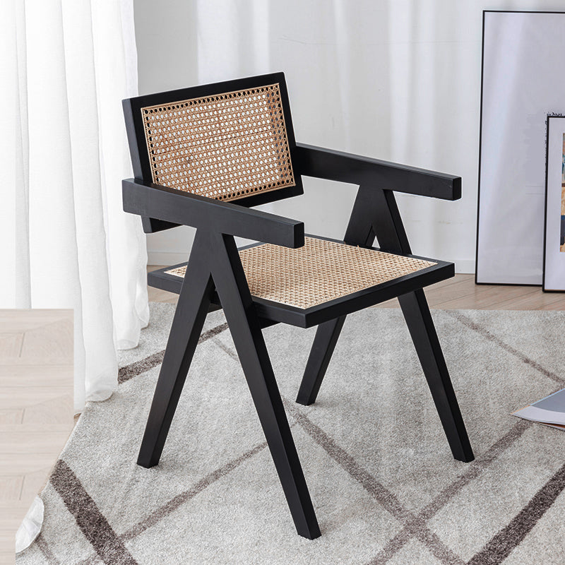 Traditional Wood Dining Chair Coffee Shop Cane Back Dining Chair with Arm Black 1 Piece Clearhalo ' kitchen&dining_furn' 'Dining Chairs' 'Dining Tables & Seating' 'dining_chair' 'furn' 'furn_dining_chair' 'Furniture' 'furniture_dining_chair' 'Kitchen & Dining Furniture' 'kitchen' 4117720