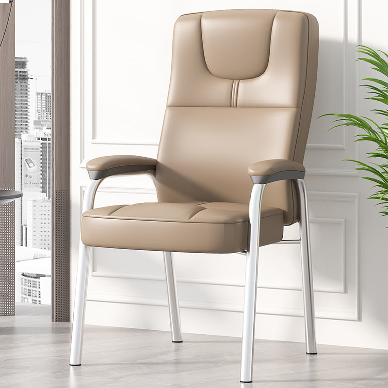Minimalist Style PU Leather Dining Chair Solid Back Upholstered Arm Single Chair Champagne Clearhalo ' kitchen&dining_furn' 'Dining Chairs' 'Dining Tables & Seating' 'dining_chair' 'furn' 'furn_dining_chair' 'Furniture' 'furniture_dining_chair' 'Kitchen & Dining Furniture' 'kitchen' 4117724