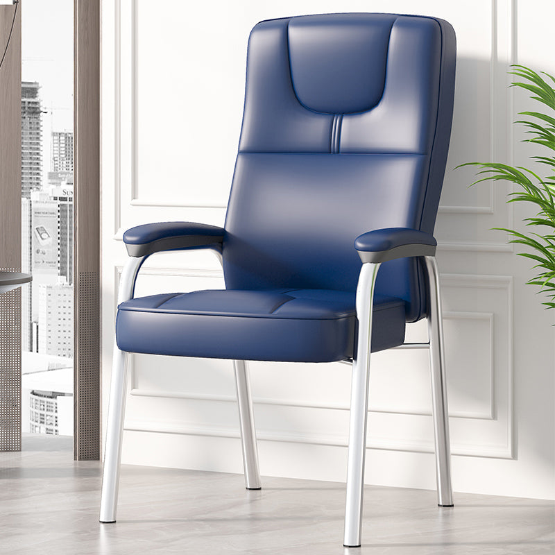 Minimalist Style PU Leather Dining Chair Solid Back Upholstered Arm Single Chair Dark Blue Clearhalo ' kitchen&dining_furn' 'Dining Chairs' 'Dining Tables & Seating' 'dining_chair' 'furn' 'furn_dining_chair' 'Furniture' 'furniture_dining_chair' 'Kitchen & Dining Furniture' 'kitchen' 4117727