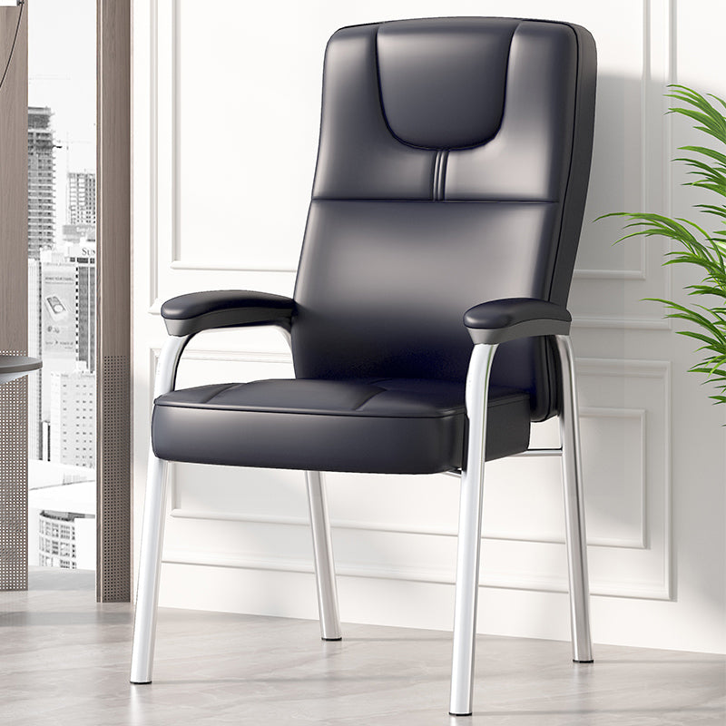Minimalist Style PU Leather Dining Chair Solid Back Upholstered Arm Single Chair Black Clearhalo ' kitchen&dining_furn' 'Dining Chairs' 'Dining Tables & Seating' 'dining_chair' 'furn' 'furn_dining_chair' 'Furniture' 'furniture_dining_chair' 'Kitchen & Dining Furniture' 'kitchen' 4117731