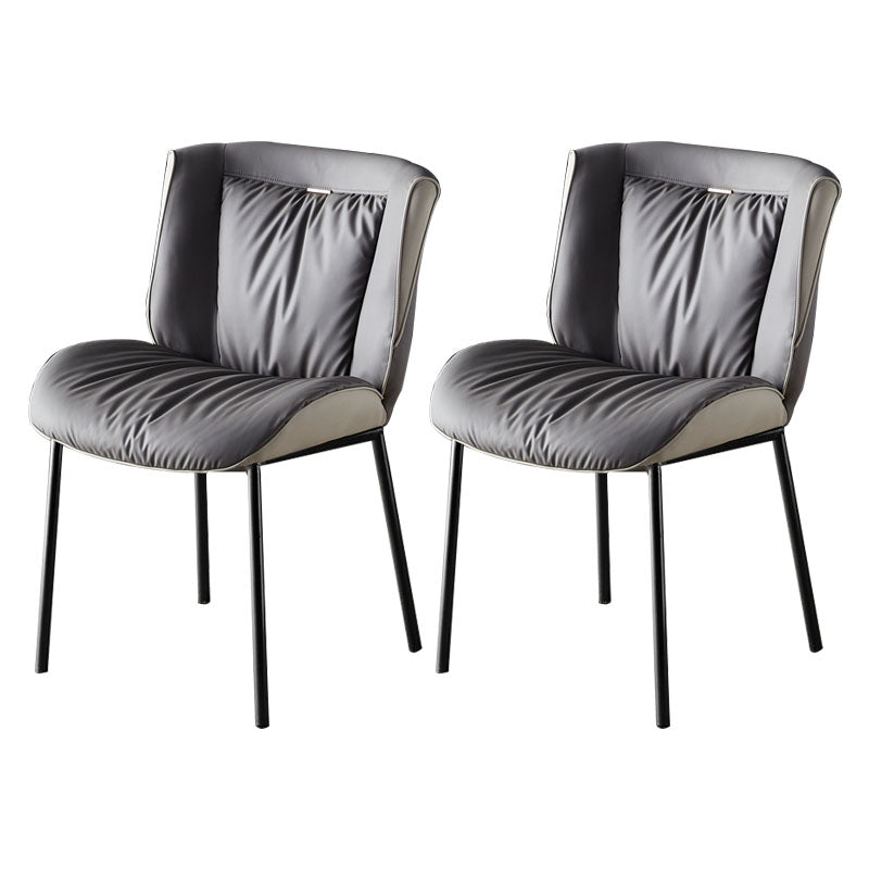 Indoor Industrial Side Chair Solid Back Metal Upholstered Dining Room Chair Dark Gray 2 Piece Set Black Clearhalo ' kitchen&dining_furn' 'Dining Chairs' 'Dining Tables & Seating' 'dining_chair' 'furn' 'furn_dining_chair' 'Furniture' 'furniture_dining_chair' 'Kitchen & Dining Furniture' 'kitchen' 4118073