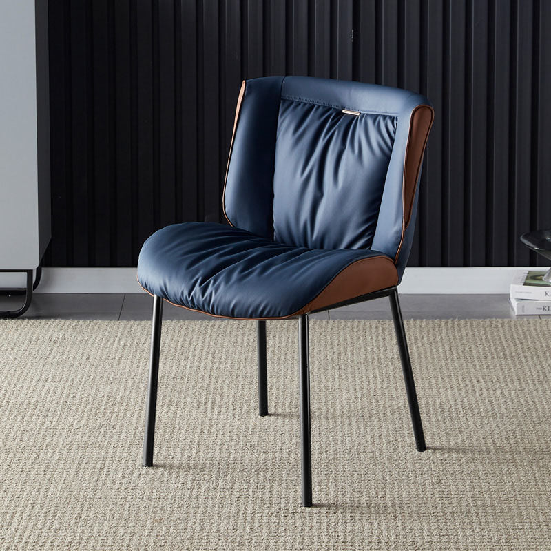 Indoor Industrial Side Chair Solid Back Metal Upholstered Dining Room Chair Blue-Brown 1 Piece Black Clearhalo ' kitchen&dining_furn' 'Dining Chairs' 'Dining Tables & Seating' 'dining_chair' 'furn' 'furn_dining_chair' 'Furniture' 'furniture_dining_chair' 'Kitchen & Dining Furniture' 'kitchen' 4118075