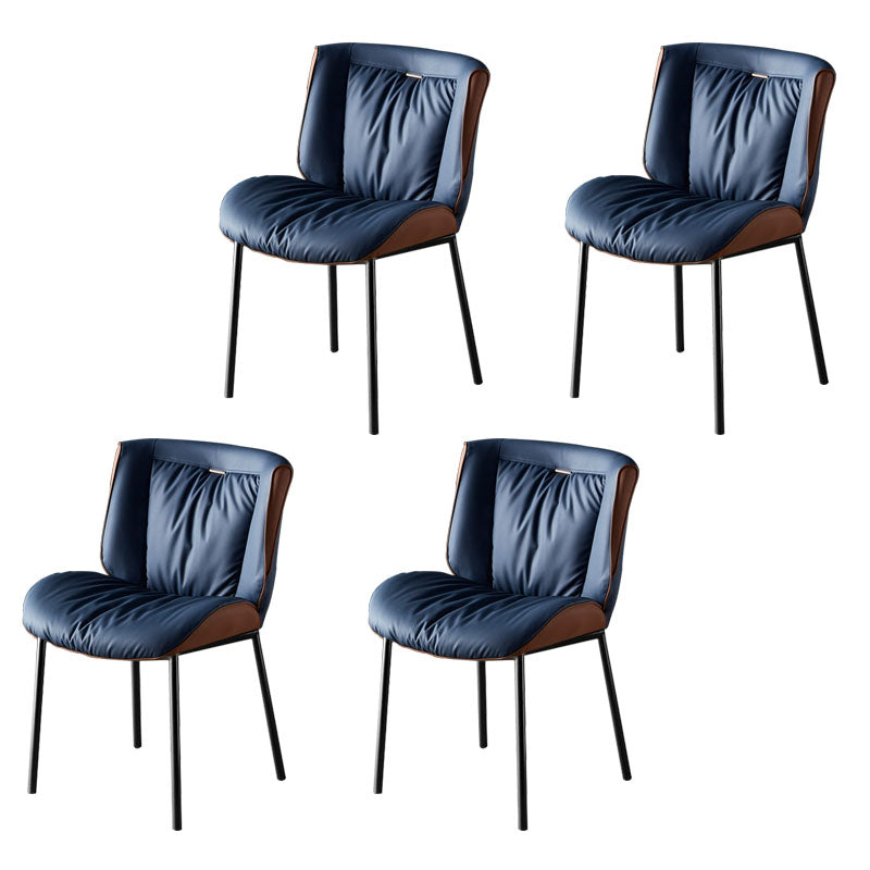 Indoor Industrial Side Chair Solid Back Metal Upholstered Dining Room Chair Blue-Brown 4 Piece Set Black Clearhalo ' kitchen&dining_furn' 'Dining Chairs' 'Dining Tables & Seating' 'dining_chair' 'furn' 'furn_dining_chair' 'Furniture' 'furniture_dining_chair' 'Kitchen & Dining Furniture' 'kitchen' 4118077