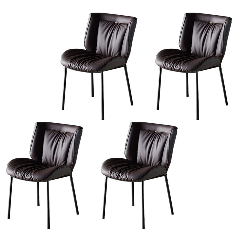 Indoor Industrial Side Chair Solid Back Metal Upholstered Dining Room Chair Brown 4 Piece Set Black Clearhalo ' kitchen&dining_furn' 'Dining Chairs' 'Dining Tables & Seating' 'dining_chair' 'furn' 'furn_dining_chair' 'Furniture' 'furniture_dining_chair' 'Kitchen & Dining Furniture' 'kitchen' 4118083