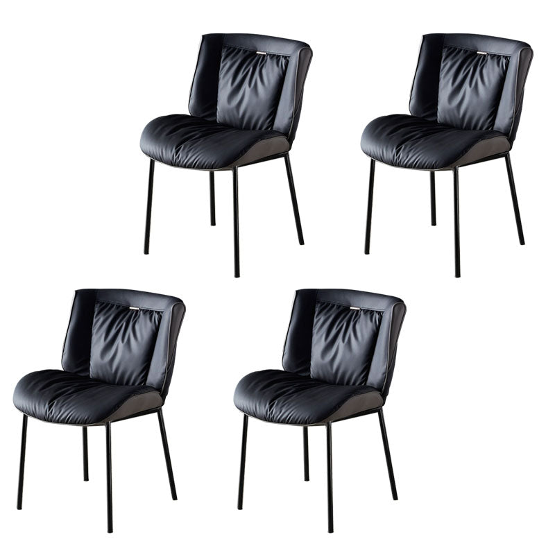 Indoor Industrial Side Chair Solid Back Metal Upholstered Dining Room Chair Black-Gray 4 Piece Set Black Clearhalo ' kitchen&dining_furn' 'Dining Chairs' 'Dining Tables & Seating' 'dining_chair' 'furn' 'furn_dining_chair' 'Furniture' 'furniture_dining_chair' 'Kitchen & Dining Furniture' 'kitchen' 4118092