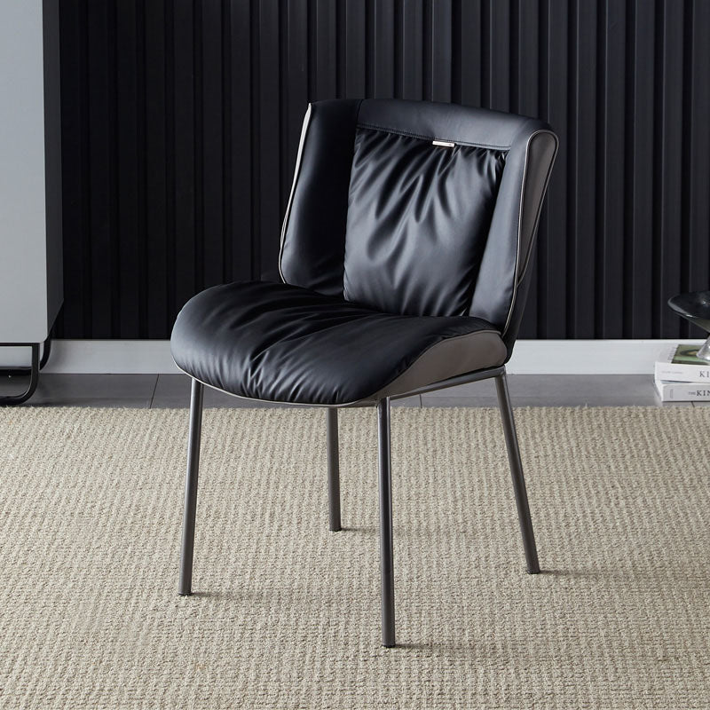 Indoor Industrial Side Chair Solid Back Metal Upholstered Dining Room Chair Black-Gray 1 Piece Gray Clearhalo ' kitchen&dining_furn' 'Dining Chairs' 'Dining Tables & Seating' 'dining_chair' 'furn' 'furn_dining_chair' 'Furniture' 'furniture_dining_chair' 'Kitchen & Dining Furniture' 'kitchen' 4118093