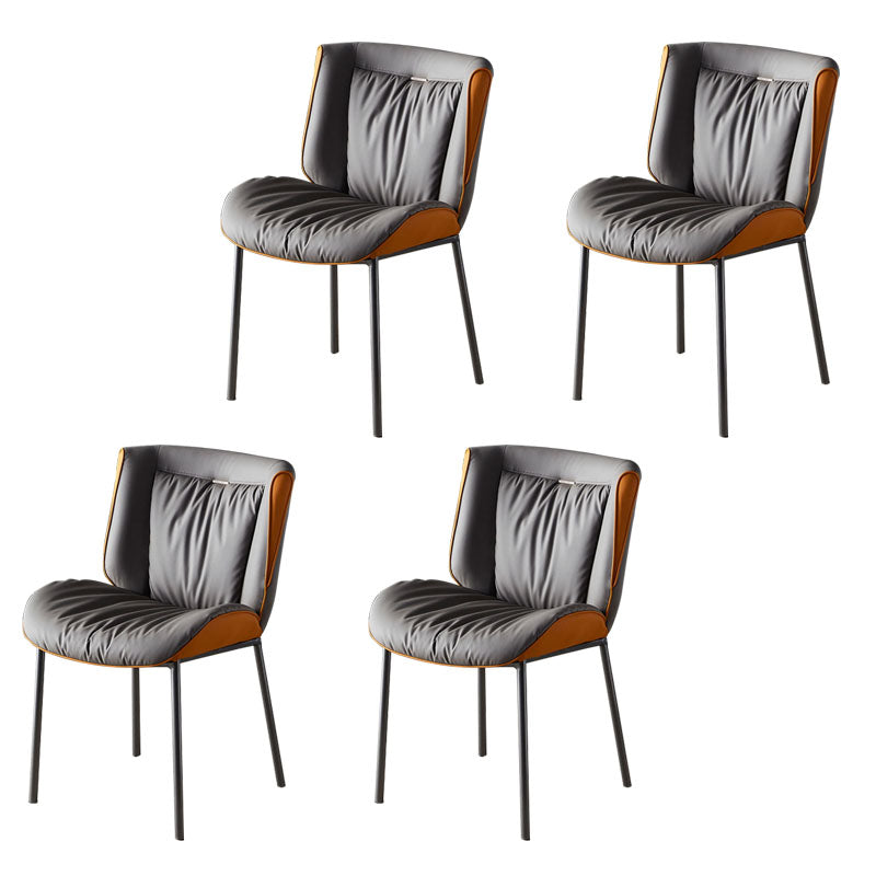 Indoor Industrial Side Chair Solid Back Metal Upholstered Dining Room Chair Gray-Orange 4 Piece Set Gray Clearhalo ' kitchen&dining_furn' 'Dining Chairs' 'Dining Tables & Seating' 'dining_chair' 'furn' 'furn_dining_chair' 'Furniture' 'furniture_dining_chair' 'Kitchen & Dining Furniture' 'kitchen' 4118101