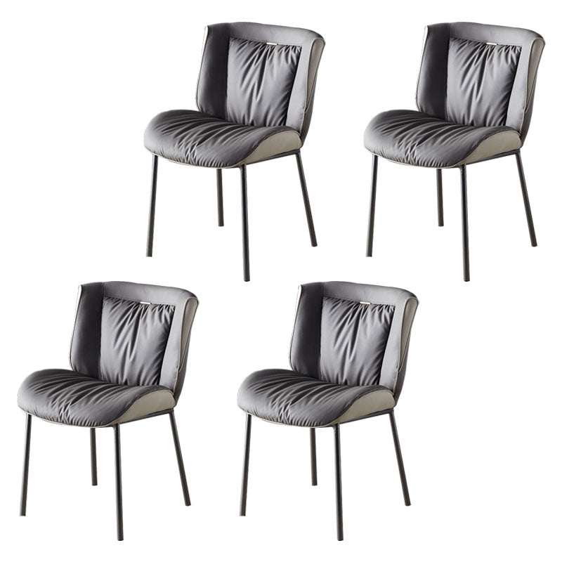 Indoor Industrial Side Chair Solid Back Metal Upholstered Dining Room Chair Dark Gray 4 Piece Set Gray Clearhalo ' kitchen&dining_furn' 'Dining Chairs' 'Dining Tables & Seating' 'dining_chair' 'furn' 'furn_dining_chair' 'Furniture' 'furniture_dining_chair' 'Kitchen & Dining Furniture' 'kitchen' 4118104