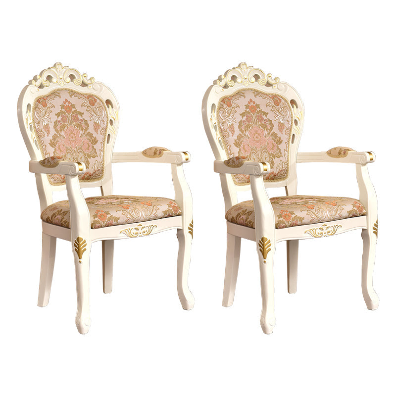 Victorian Fabric Home Arm Chair King Louis Back Matte Finish Dining Chair (Set of 2) White-Gold Clearhalo ' kitchen&dining_furn' 'Dining Chairs' 'Dining Tables & Seating' 'dining_chair' 'furn' 'furn_dining_chair' 'Furniture' 'furniture_dining_chair' 'Kitchen & Dining Furniture' 'kitchen' 4118242
