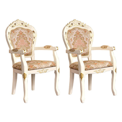 Victorian Fabric Home Arm Chair King Louis Back Matte Finish Dining Chair (Set of 2) White-Gold Clearhalo ' kitchen&dining_furn' 'Dining Chairs' 'Dining Tables & Seating' 'dining_chair' 'furn' 'furn_dining_chair' 'Furniture' 'furniture_dining_chair' 'Kitchen & Dining Furniture' 'kitchen' 4118242