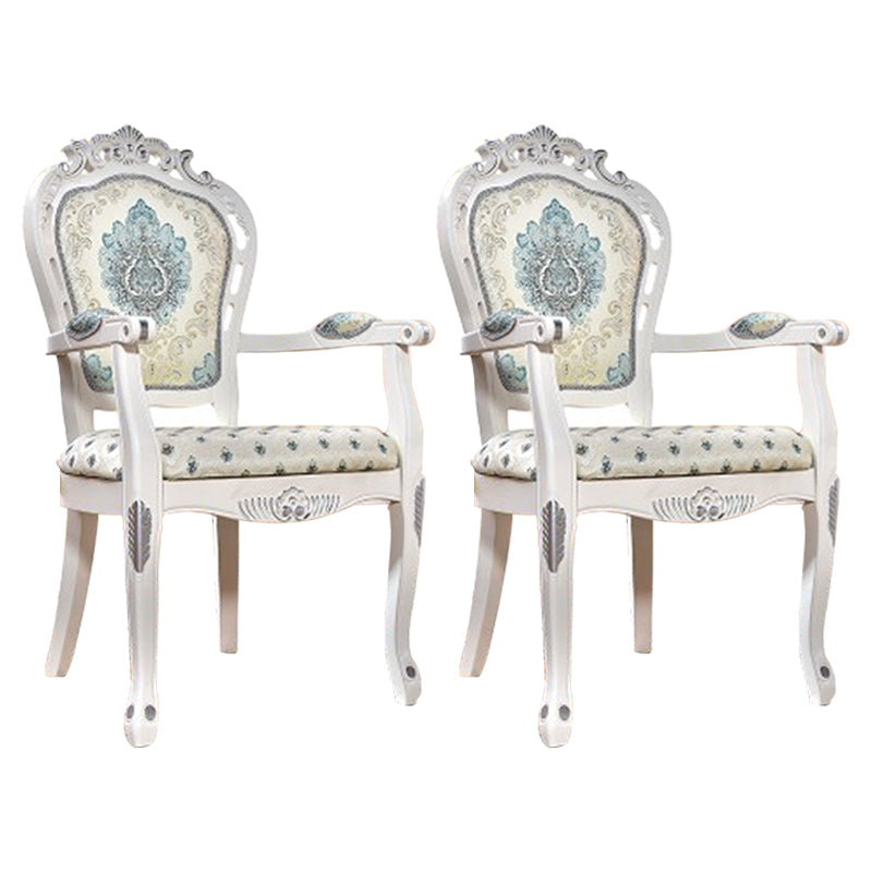 Victorian Fabric Home Arm Chair King Louis Back Matte Finish Dining Chair (Set of 2) Lake Blue-White Clearhalo ' kitchen&dining_furn' 'Dining Chairs' 'Dining Tables & Seating' 'dining_chair' 'furn' 'furn_dining_chair' 'Furniture' 'furniture_dining_chair' 'Kitchen & Dining Furniture' 'kitchen' 4118243