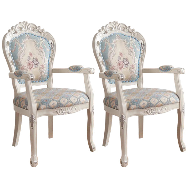 Victorian Fabric Home Arm Chair King Louis Back Matte Finish Dining Chair (Set of 2) Light Blue-White Clearhalo ' kitchen&dining_furn' 'Dining Chairs' 'Dining Tables & Seating' 'dining_chair' 'furn' 'furn_dining_chair' 'Furniture' 'furniture_dining_chair' 'Kitchen & Dining Furniture' 'kitchen' 4118245