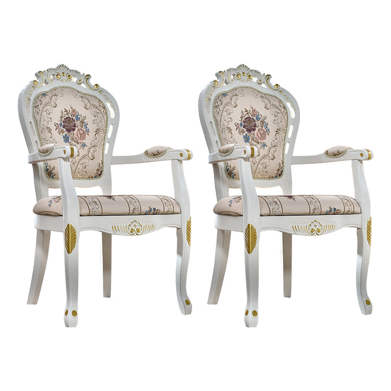 Victorian Fabric Home Arm Chair King Louis Back Matte Finish Dining Chair (Set of 2) Red-White Clearhalo ' kitchen&dining_furn' 'Dining Chairs' 'Dining Tables & Seating' 'dining_chair' 'furn' 'furn_dining_chair' 'Furniture' 'furniture_dining_chair' 'Kitchen & Dining Furniture' 'kitchen' 4118247