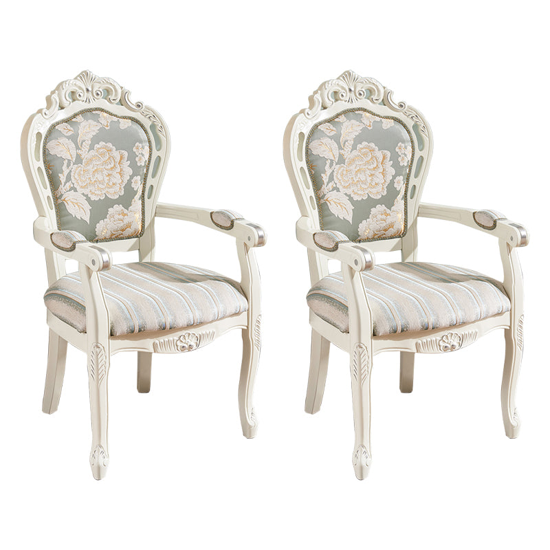 Victorian Fabric Home Arm Chair King Louis Back Matte Finish Dining Chair (Set of 2) White-Silver Clearhalo ' kitchen&dining_furn' 'Dining Chairs' 'Dining Tables & Seating' 'dining_chair' 'furn' 'furn_dining_chair' 'Furniture' 'furniture_dining_chair' 'Kitchen & Dining Furniture' 'kitchen' 4118249