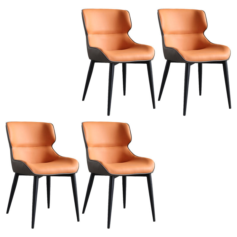Contemporary Faux Leather Dining Chairs Upholstered Side Arm Chairs for Home Use Orange-Gray 4 Piece Set Clearhalo ' kitchen&dining_furn' 'Dining Chairs' 'Dining Tables & Seating' 'dining_chair' 'furn' 'furn_dining_chair' 'Furniture' 'furniture_dining_chair' 'Kitchen & Dining Furniture' 'kitchen' 4118273