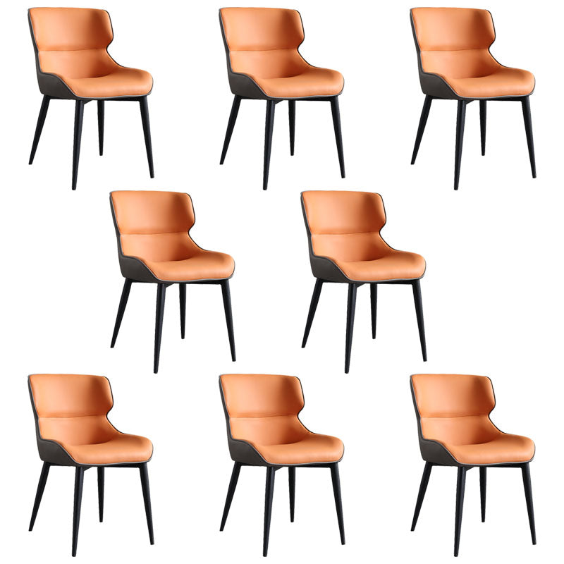 Contemporary Faux Leather Dining Chairs Upholstered Side Arm Chairs for Home Use Orange-Gray 8 Piece Set Clearhalo ' kitchen&dining_furn' 'Dining Chairs' 'Dining Tables & Seating' 'dining_chair' 'furn' 'furn_dining_chair' 'Furniture' 'furniture_dining_chair' 'Kitchen & Dining Furniture' 'kitchen' 4118274