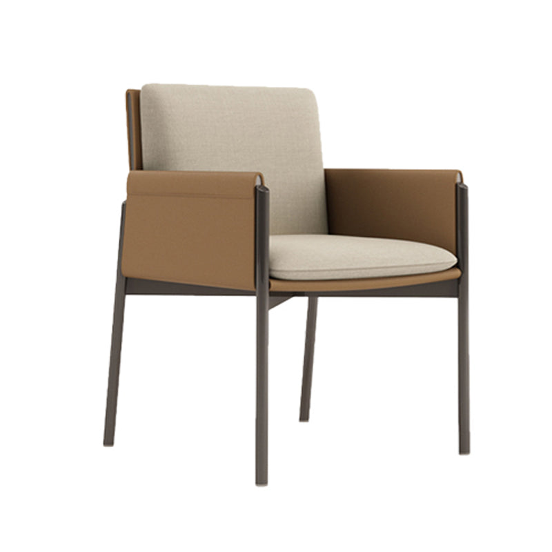 Designer Style Leather Home Chair Solid Back Single Dining Side Arm Chair Brown Clearhalo ' kitchen&dining_furn' 'Dining Chairs' 'Dining Tables & Seating' 'dining_chair' 'furn' 'furn_dining_chair' 'Furniture' 'furniture_dining_chair' 'Kitchen & Dining Furniture' 'kitchen' 4118449