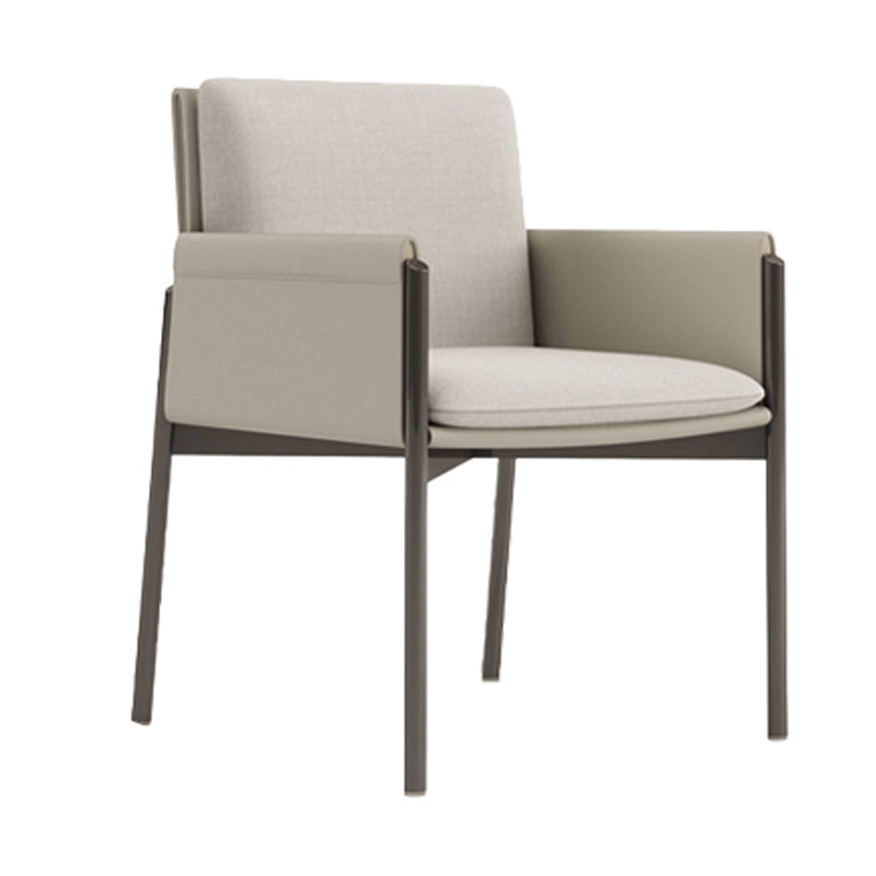 Designer Style Leather Home Chair Solid Back Single Dining Side Arm Chair Beige Clearhalo ' kitchen&dining_furn' 'Dining Chairs' 'Dining Tables & Seating' 'dining_chair' 'furn' 'furn_dining_chair' 'Furniture' 'furniture_dining_chair' 'Kitchen & Dining Furniture' 'kitchen' 4118457