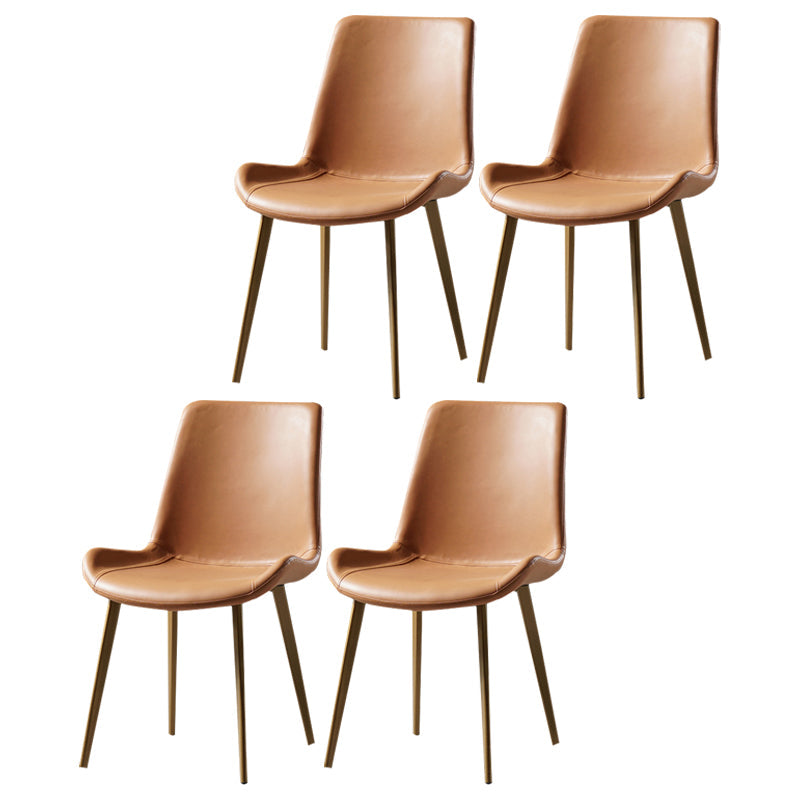 Nordic Style Metal Dining Side Chair Armless Dining Side Chair for Kitchen Light Brown 4 Piece Set Brass Gold Clearhalo ' kitchen&dining_furn' 'Dining Chairs' 'Dining Tables & Seating' 'dining_chair' 'furn' 'furn_dining_chair' 'Furniture' 'furniture_dining_chair' 'Kitchen & Dining Furniture' 'kitchen' 4118490