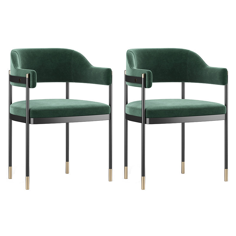 Indoor Modern Style Arm Chair Open Back Metal Upholstered Dining Room Chair (Set of 2) Blackish Green Clearhalo ' kitchen&dining_furn' 'Dining Chairs' 'Dining Tables & Seating' 'dining_chair' 'furn' 'furn_dining_chair' 'Furniture' 'furniture_dining_chair' 'Kitchen & Dining Furniture' 'kitchen' 4118615