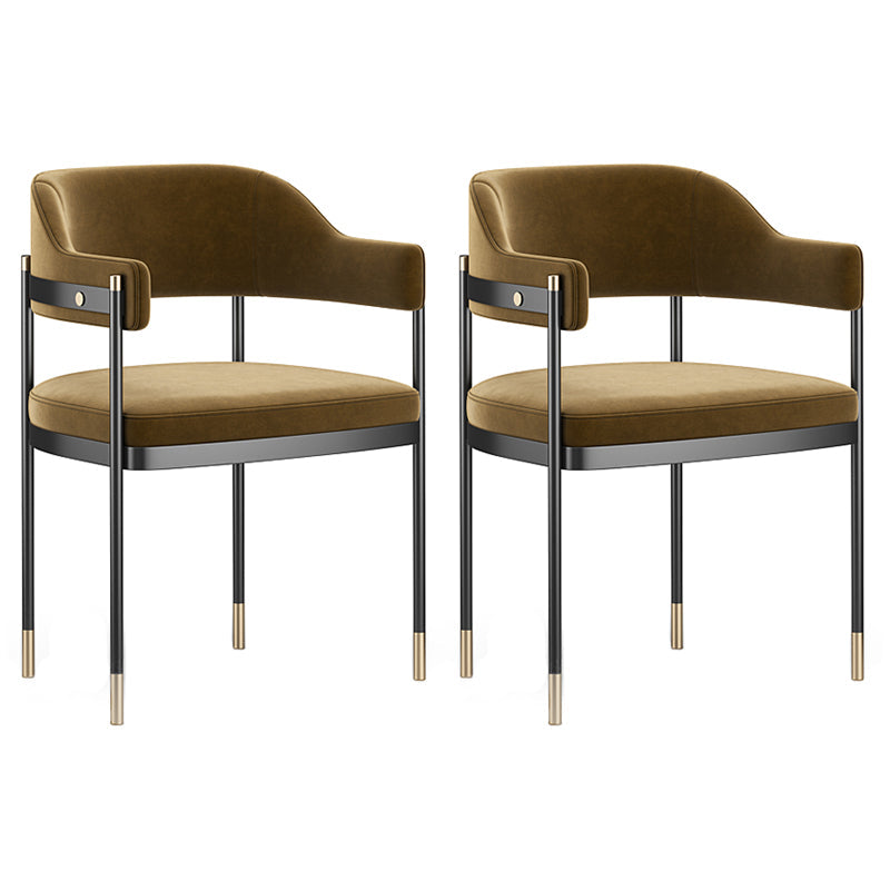 Indoor Modern Style Arm Chair Open Back Metal Upholstered Dining Room Chair (Set of 2) Yellow Clearhalo ' kitchen&dining_furn' 'Dining Chairs' 'Dining Tables & Seating' 'dining_chair' 'furn' 'furn_dining_chair' 'Furniture' 'furniture_dining_chair' 'Kitchen & Dining Furniture' 'kitchen' 4118616