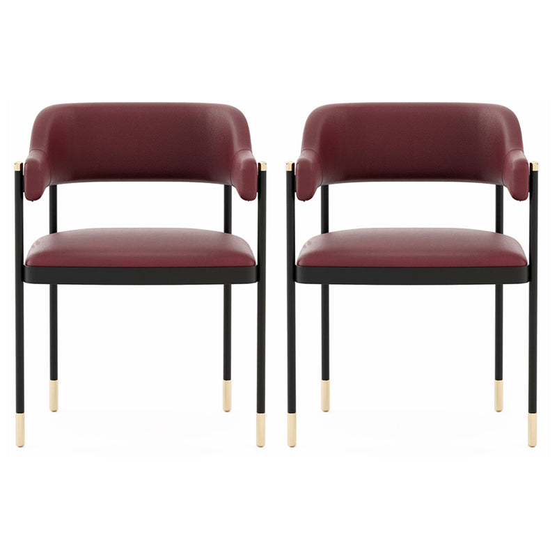Indoor Modern Style Arm Chair Open Back Metal Upholstered Dining Room Chair (Set of 2) Burgundy Clearhalo ' kitchen&dining_furn' 'Dining Chairs' 'Dining Tables & Seating' 'dining_chair' 'furn' 'furn_dining_chair' 'Furniture' 'furniture_dining_chair' 'Kitchen & Dining Furniture' 'kitchen' 4118618