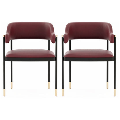 Indoor Modern Style Arm Chair Open Back Metal Upholstered Dining Room Chair (Set of 2) Burgundy Clearhalo ' kitchen&dining_furn' 'Dining Chairs' 'Dining Tables & Seating' 'dining_chair' 'furn' 'furn_dining_chair' 'Furniture' 'furniture_dining_chair' 'Kitchen & Dining Furniture' 'kitchen' 4118618