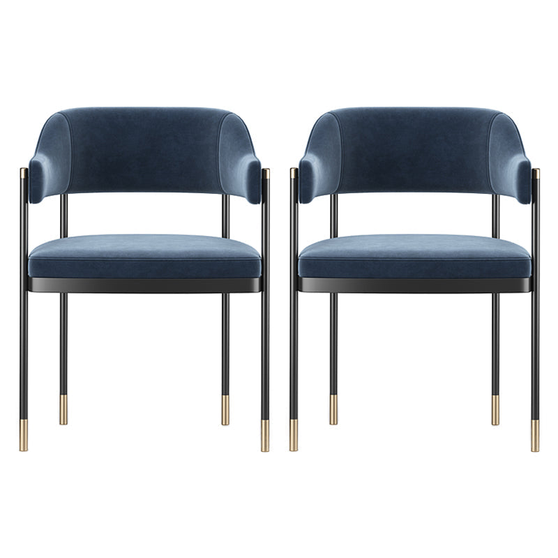 Indoor Modern Style Arm Chair Open Back Metal Upholstered Dining Room Chair (Set of 2) Royal Blue Clearhalo ' kitchen&dining_furn' 'Dining Chairs' 'Dining Tables & Seating' 'dining_chair' 'furn' 'furn_dining_chair' 'Furniture' 'furniture_dining_chair' 'Kitchen & Dining Furniture' 'kitchen' 4118620
