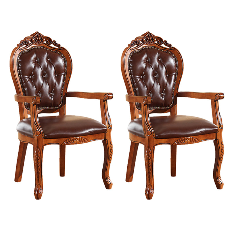 Scandinavian Style Rubberwood Chair Kitchen Open Back Arm Chairs (Set of 2) Brown-Black Clearhalo ' kitchen&dining_furn' 'Dining Chairs' 'Dining Tables & Seating' 'dining_chair' 'furn' 'furn_dining_chair' 'Furniture' 'furniture_dining_chair' 'Kitchen & Dining Furniture' 'kitchen' 4118755