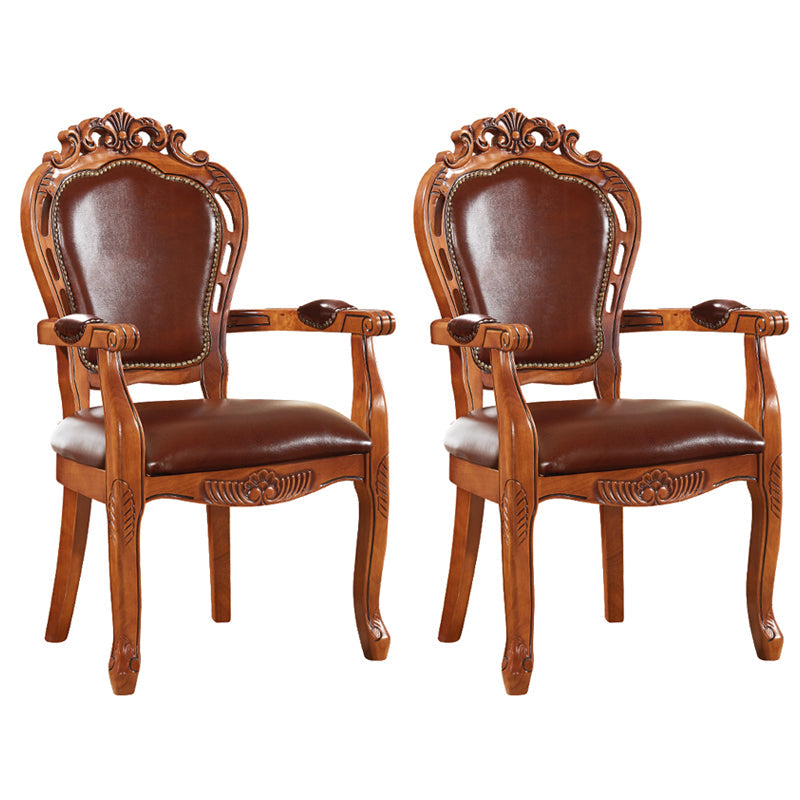 Scandinavian Style Rubberwood Chair Kitchen Open Back Arm Chairs (Set of 2) Red Brown Clearhalo ' kitchen&dining_furn' 'Dining Chairs' 'Dining Tables & Seating' 'dining_chair' 'furn' 'furn_dining_chair' 'Furniture' 'furniture_dining_chair' 'Kitchen & Dining Furniture' 'kitchen' 4118761