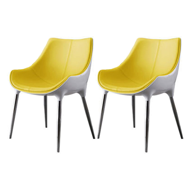 Contemporary Style Dining Chairs Kitchen Arm Side Chair with Metal Legs (Set of 2) Light Yellow Clearhalo ' kitchen&dining_furn' 'Dining Chairs' 'Dining Tables & Seating' 'dining_chair' 'furn' 'furn_dining_chair' 'Furniture' 'furniture_dining_chair' 'Kitchen & Dining Furniture' 'kitchen' 4119015