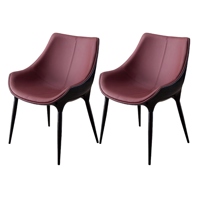 Contemporary Style Dining Chairs Kitchen Arm Side Chair with Metal Legs (Set of 2) Light Burgundy Clearhalo ' kitchen&dining_furn' 'Dining Chairs' 'Dining Tables & Seating' 'dining_chair' 'furn' 'furn_dining_chair' 'Furniture' 'furniture_dining_chair' 'Kitchen & Dining Furniture' 'kitchen' 4119028
