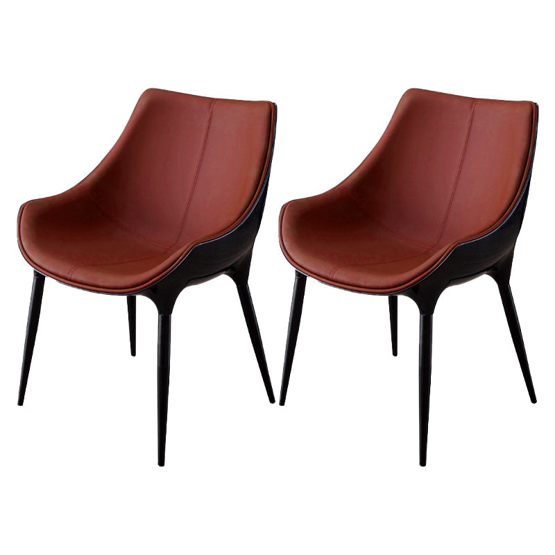 Contemporary Style Dining Chairs Kitchen Arm Side Chair with Metal Legs (Set of 2) Red Brown Clearhalo ' kitchen&dining_furn' 'Dining Chairs' 'Dining Tables & Seating' 'dining_chair' 'furn' 'furn_dining_chair' 'Furniture' 'furniture_dining_chair' 'Kitchen & Dining Furniture' 'kitchen' 4119031