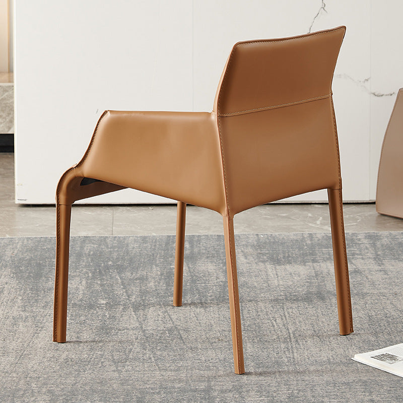 Modern Design Leather Chair Kitchen Solid Back Single Dining Arm Chair Orange Clearhalo ' kitchen&dining_furn' 'Dining Chairs' 'Dining Tables & Seating' 'dining_chair' 'furn' 'furn_dining_chair' 'Furniture' 'furniture_dining_chair' 'Kitchen & Dining Furniture' 'kitchen' 4119206