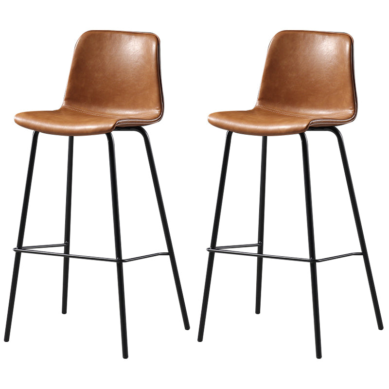 Glossy Leather Square Bar Stool Industrial Metal Stools with Back Legs Brown Set of 2 Clearhalo 'Bar Furniture' 'Bar Stools' 'bar_stools' 'furniture_bar_stools' 'Kitchen & Dining Furniture' 'kitchen&dining_furn' 'kitchen' 'kitchen_furn' Furniture' 4123447