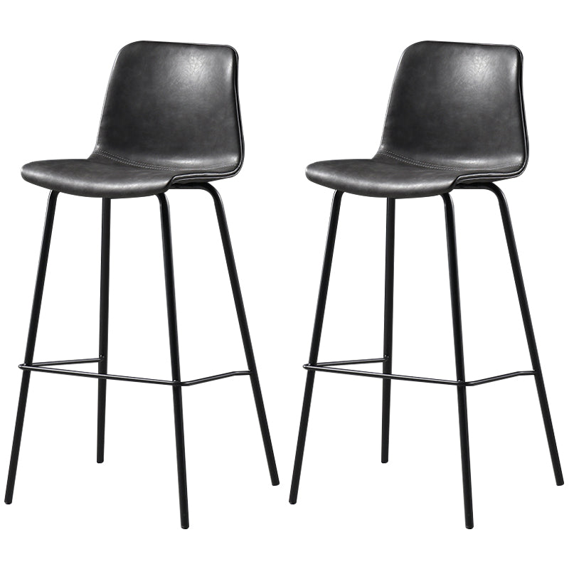 Glossy Leather Square Bar Stool Industrial Metal Stools with Back Legs Dark Gray Set of 2 Clearhalo 'Bar Furniture' 'Bar Stools' 'bar_stools' 'furniture_bar_stools' 'Kitchen & Dining Furniture' 'kitchen&dining_furn' 'kitchen' 'kitchen_furn' Furniture' 4123453