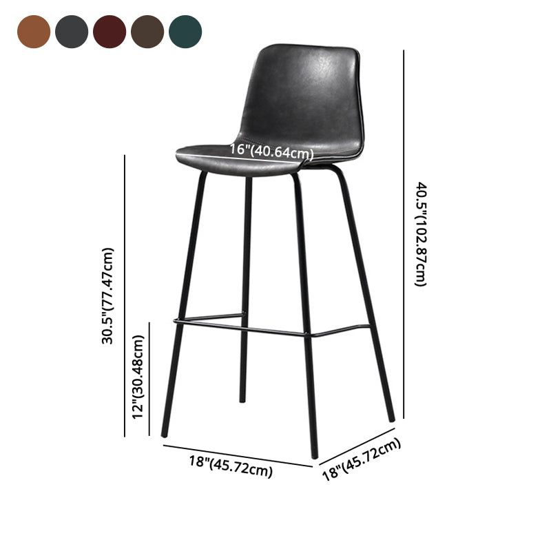 Glossy Leather Square Bar Stool Industrial Metal Stools with Back Legs Clearhalo 'Bar Furniture' 'Bar Stools' 'bar_stools' 'furniture_bar_stools' 'Kitchen & Dining Furniture' 'kitchen&dining_furn' 'kitchen' 'kitchen_furn' Furniture' 4123465