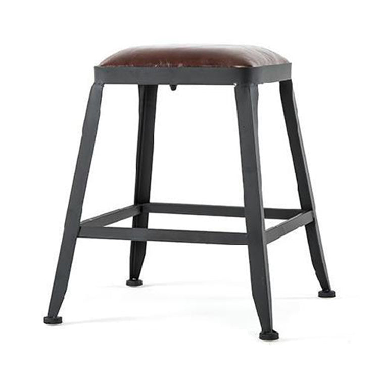 Industrial Brown Leather Bar Stools Square Stool with Metal Base Backless Short Stool(18"H) Clearhalo 'Bar Furniture' 'Bar Stools' 'bar_stools' 'furniture_bar_stools' 'Kitchen & Dining Furniture' 'kitchen&dining_furn' 'kitchen' 'kitchen_furn' Furniture' 4123467