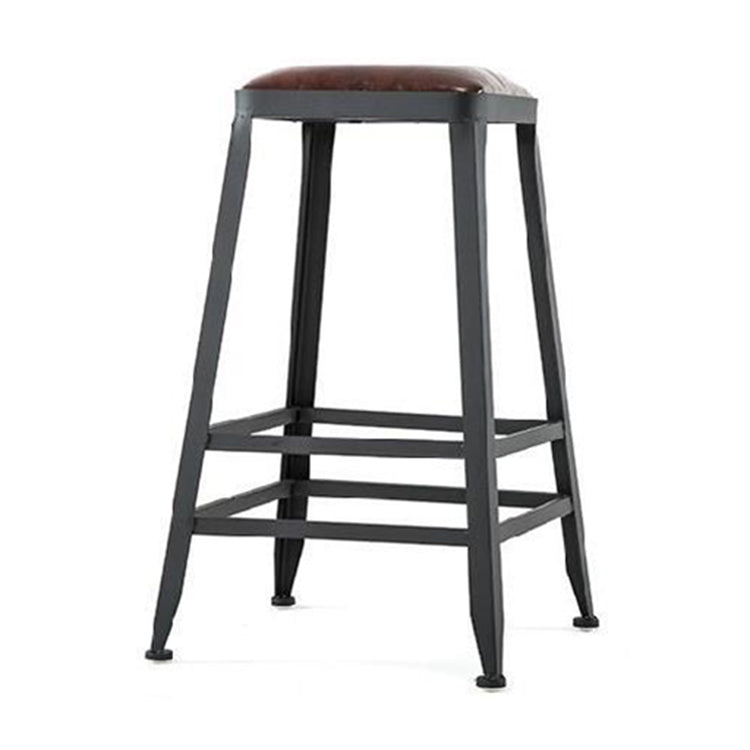 Industrial Brown Leather Bar Stools Square Stool with Metal Base Backless Counter Stool(26"H) Clearhalo 'Bar Furniture' 'Bar Stools' 'bar_stools' 'furniture_bar_stools' 'Kitchen & Dining Furniture' 'kitchen&dining_furn' 'kitchen' 'kitchen_furn' Furniture' 4123468