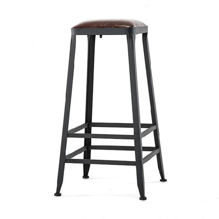 Industrial Brown Leather Bar Stools Square Stool with Metal Base Backless Bar Stool(30"H) Clearhalo 'Bar Furniture' 'Bar Stools' 'bar_stools' 'furniture_bar_stools' 'Kitchen & Dining Furniture' 'kitchen&dining_furn' 'kitchen' 'kitchen_furn' Furniture' 4123471