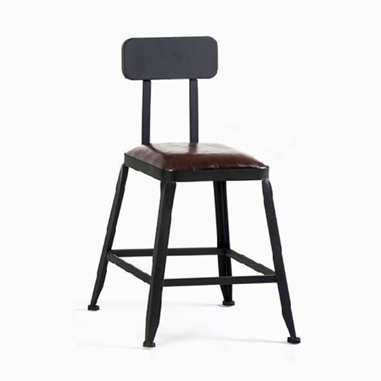 Industrial Brown Leather Bar Stools Square Stool with Metal Base With Back Short Stool(18"H) Clearhalo 'Bar Furniture' 'Bar Stools' 'bar_stools' 'furniture_bar_stools' 'Kitchen & Dining Furniture' 'kitchen&dining_furn' 'kitchen' 'kitchen_furn' Furniture' 4123474