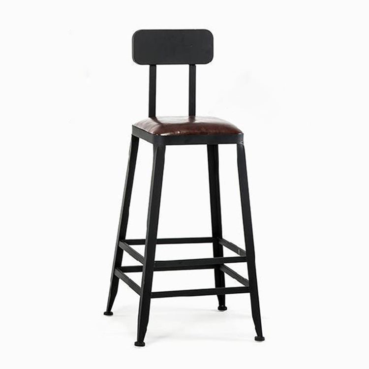 Industrial Brown Leather Bar Stools Square Stool with Metal Base With Back Counter Stool(26"H) Clearhalo 'Bar Furniture' 'Bar Stools' 'bar_stools' 'furniture_bar_stools' 'Kitchen & Dining Furniture' 'kitchen&dining_furn' 'kitchen' 'kitchen_furn' Furniture' 4123476