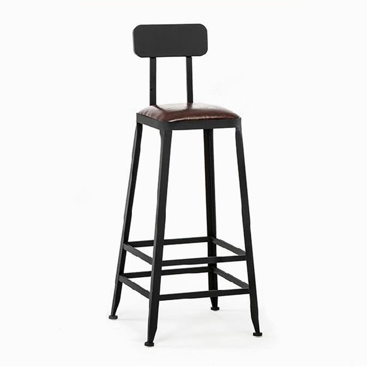 Industrial Brown Leather Bar Stools Square Stool with Metal Base With Back Bar Stool(30"H) Clearhalo 'Bar Furniture' 'Bar Stools' 'bar_stools' 'furniture_bar_stools' 'Kitchen & Dining Furniture' 'kitchen&dining_furn' 'kitchen' 'kitchen_furn' Furniture' 4123478