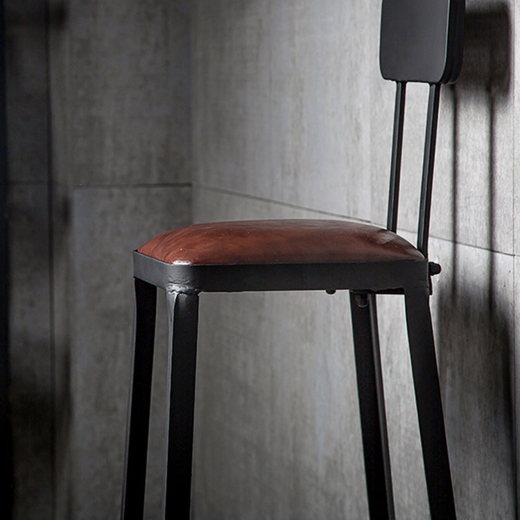 Industrial Brown Leather Bar Stools Square Stool with Metal Base Clearhalo 'Bar Furniture' 'Bar Stools' 'bar_stools' 'furniture_bar_stools' 'Kitchen & Dining Furniture' 'kitchen&dining_furn' 'kitchen' 'kitchen_furn' Furniture' 4123483