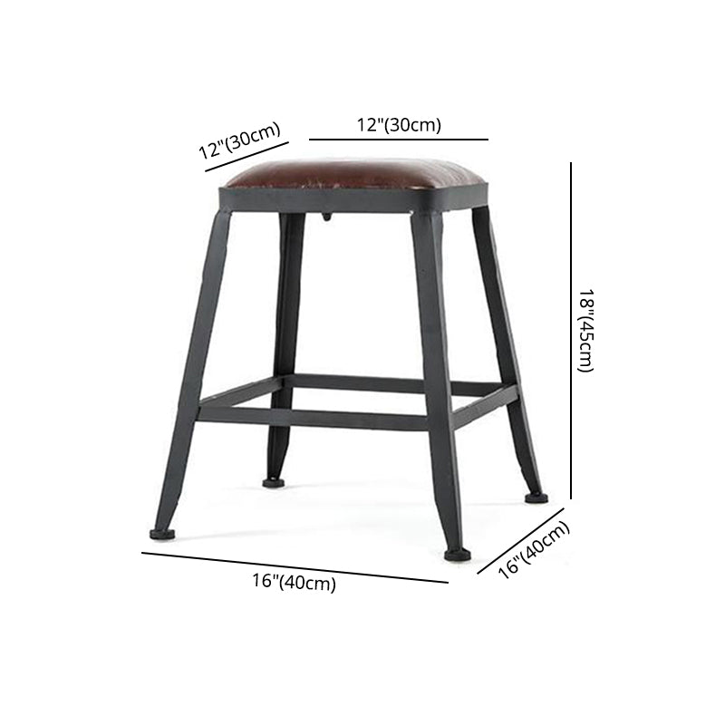 Industrial Brown Leather Bar Stools Square Stool with Metal Base Clearhalo 'Bar Furniture' 'Bar Stools' 'bar_stools' 'furniture_bar_stools' 'Kitchen & Dining Furniture' 'kitchen&dining_furn' 'kitchen' 'kitchen_furn' Furniture' 4123486