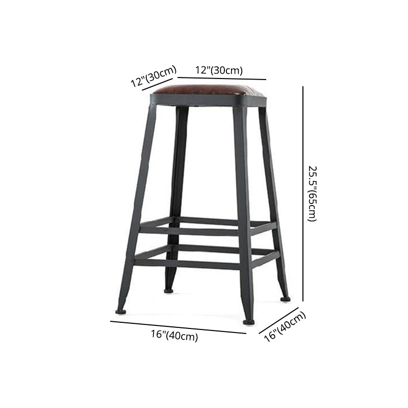 Industrial Brown Leather Bar Stools Square Stool with Metal Base Clearhalo 'Bar Furniture' 'Bar Stools' 'bar_stools' 'furniture_bar_stools' 'Kitchen & Dining Furniture' 'kitchen&dining_furn' 'kitchen' 'kitchen_furn' Furniture' 4123488