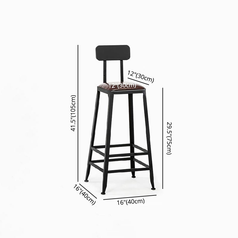 Industrial Brown Leather Bar Stools Square Stool with Metal Base Clearhalo 'Bar Furniture' 'Bar Stools' 'bar_stools' 'furniture_bar_stools' 'Kitchen & Dining Furniture' 'kitchen&dining_furn' 'kitchen' 'kitchen_furn' Furniture' 4123489