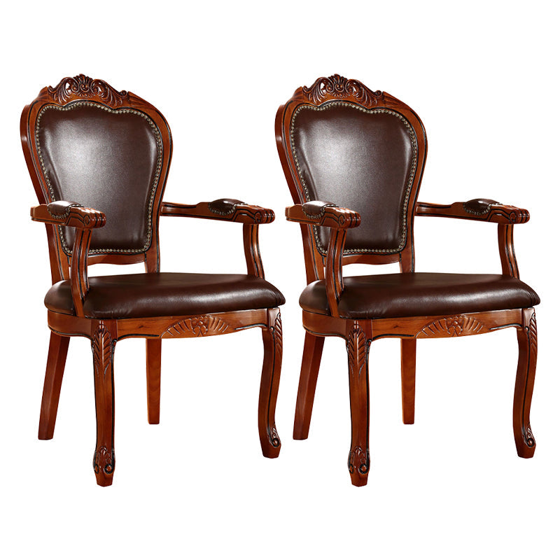 Scandinavian Solid Oak Wood Chair Open Back Arm Dining Chairs (Set of 2) Dark Brown Clearhalo ' kitchen&dining_furn' 'Dining Chairs' 'Dining Tables & Seating' 'dining_chair' 'furn' 'furn_dining_chair' 'Furniture' 'furniture_dining_chair' 'Kitchen & Dining Furniture' 'kitchen' 4128716